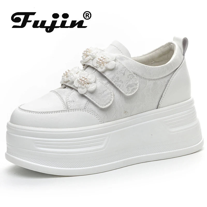 Fujin 8cm Silk Women Casual Platform Wedge Summer Shoes High Brand Autumn Hook Sping Chunky Sneaker Fashion High Heel