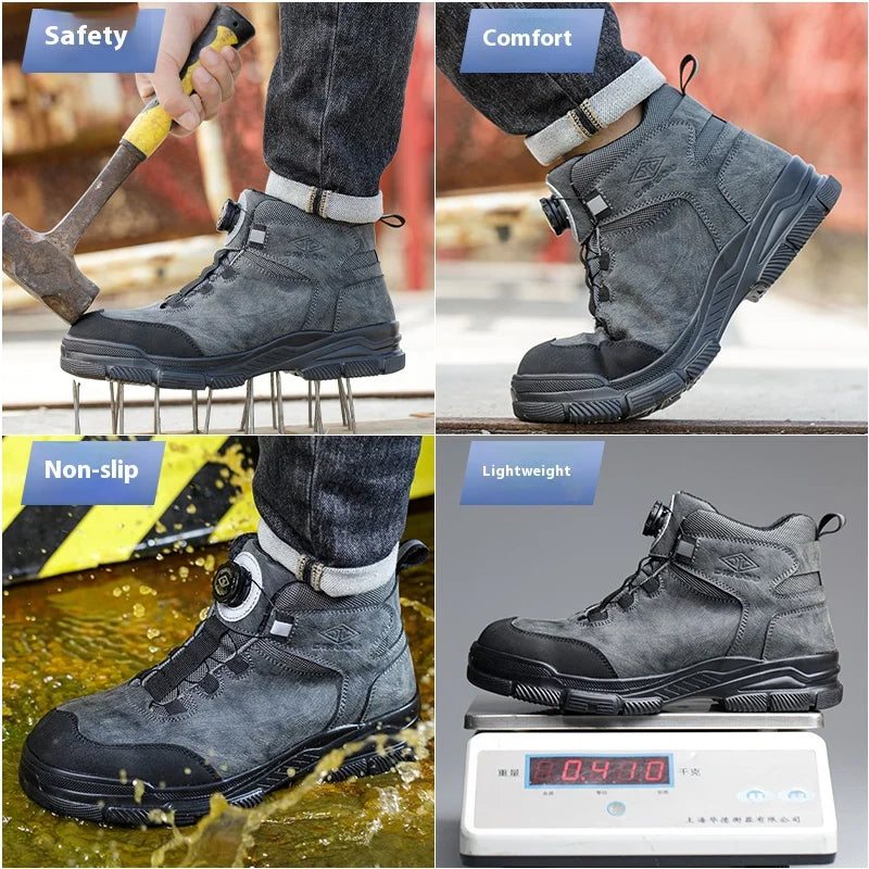 Bottes de travail à boutons rotatifs pour hommes, chaussures de sécurité à embout d'acier, chaussures de protection anti-crevaison, chaussures imperméables et indestructibles, neuves