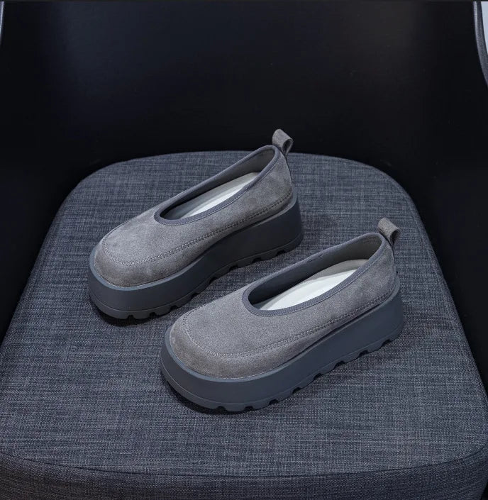 Fujin 6CM Suede Cow Genuine Leather Spring Slip on Females Moccasins Women Platform Wedge Autumn Women Shoes Pumps Shoes