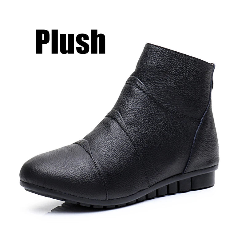 WOIZGIC Femmes Dames Femme Mère Chaussures En Cuir Véritable Plateforme Bottines Fermeture Éclair Automne Hiver Chaud Fourrure En Peluche Grande Taille