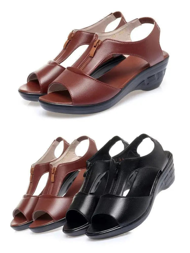 WOIZGIC Femmes Vieille Mère Dames Femmes Sandales Plateforme Chaussures En Cuir PU Antidérapant Plage Été Cool Fermeture Éclair Taille 35-41 PGP-1153