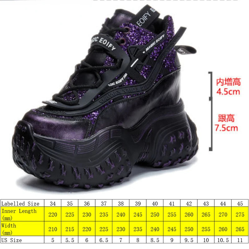 Fujin 12cm Microfiber Synthetic Chunky Sneakers Spring Shoes Genuine Leather Ankle Booties Bling Women Vulcanize Boots Autumn