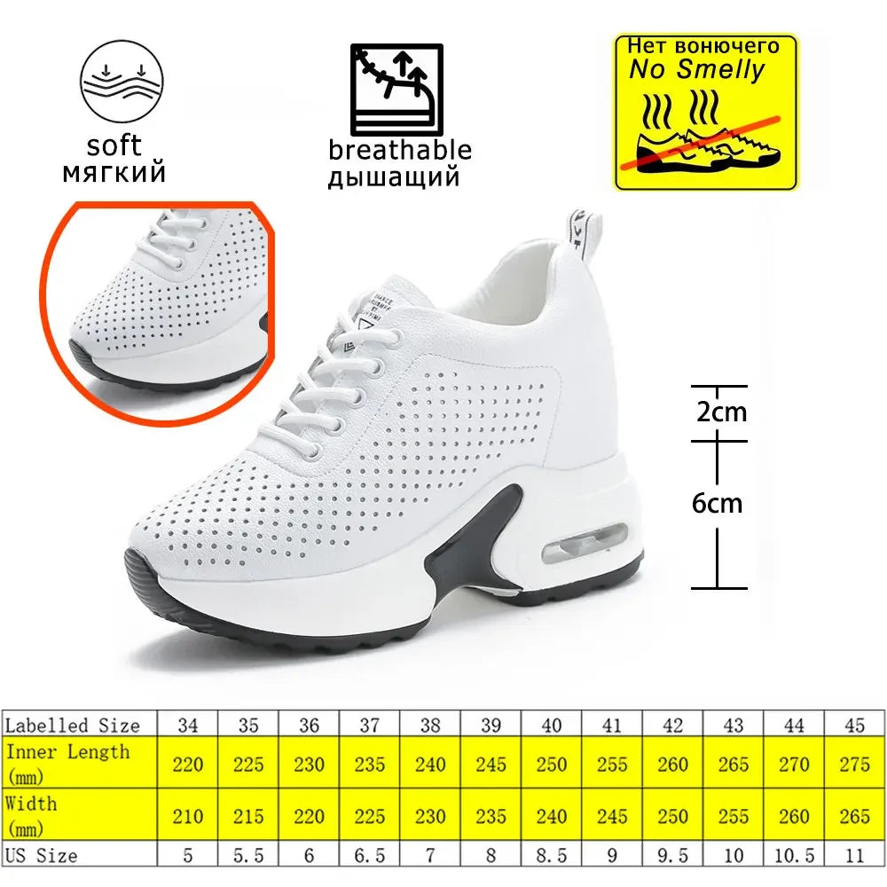 Fujin 8cm Wedge Heel Platform Shoes Chunky Sneakers Hollow Breathable Women Summer Sneakers Pumps Shoes Microfiber Leather Shoes