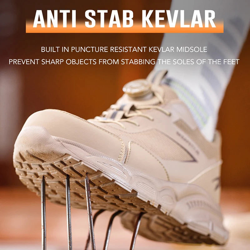 Chaussures de travail respirantes pour hommes, chaussures de sécurité anti-écrasement et anti-perforation, bottes pour hommes, chaussures indestructibles à bouton rotatif, baskets pour hommes
