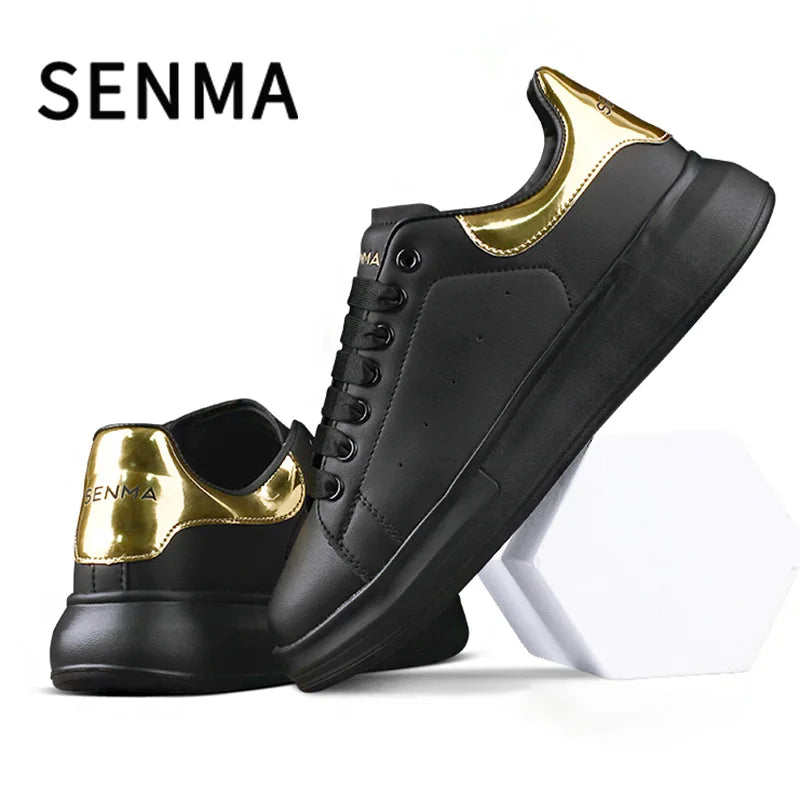 Senma Men's Shoes Couple Sports Casual White Board Shoes Men's Leather Soft Sole Height Increasing Versatile White Trendy Shoes