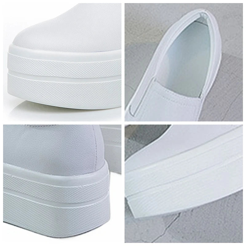 Fujin 8cm Genuine Leather Shoes Platform Wedge Flats Sneakers Women Autumn Fashion Pumps Boots Ankle Spring Vulcanize