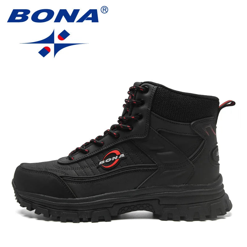 BONA  New Designer Nubuck Anlke Boots Men High Top Anti-Slip Hiking Boots Man Plush Warm Winter Short Boots Walking Footwear