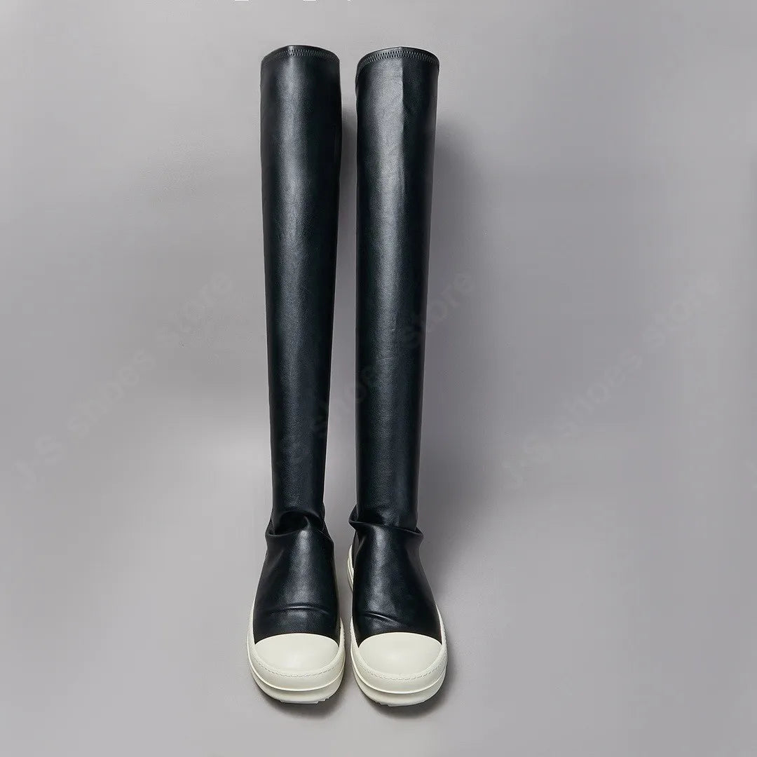 R-o Women Sneakers Cowhide Over the Knee Stretch Boots Men Black Leather Shoes Casual Shoe Footwear Winter Knee High Ankle Boot