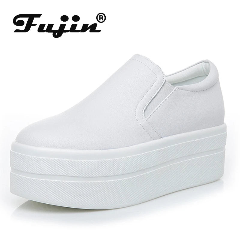 Fujin 8cm Genuine Leather Shoes Platform Wedge Flats Sneakers Women Autumn Fashion Pumps Boots Ankle Spring Vulcanize