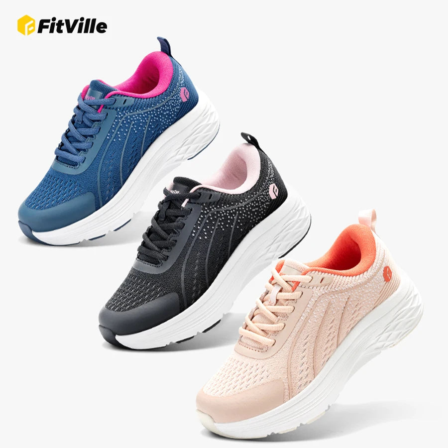 FitVille Women's Shoes Wide Width Lightweight Sneakers for Women Wide Width for Flat Foot Plantar Fasciitis Heel Pain Relief