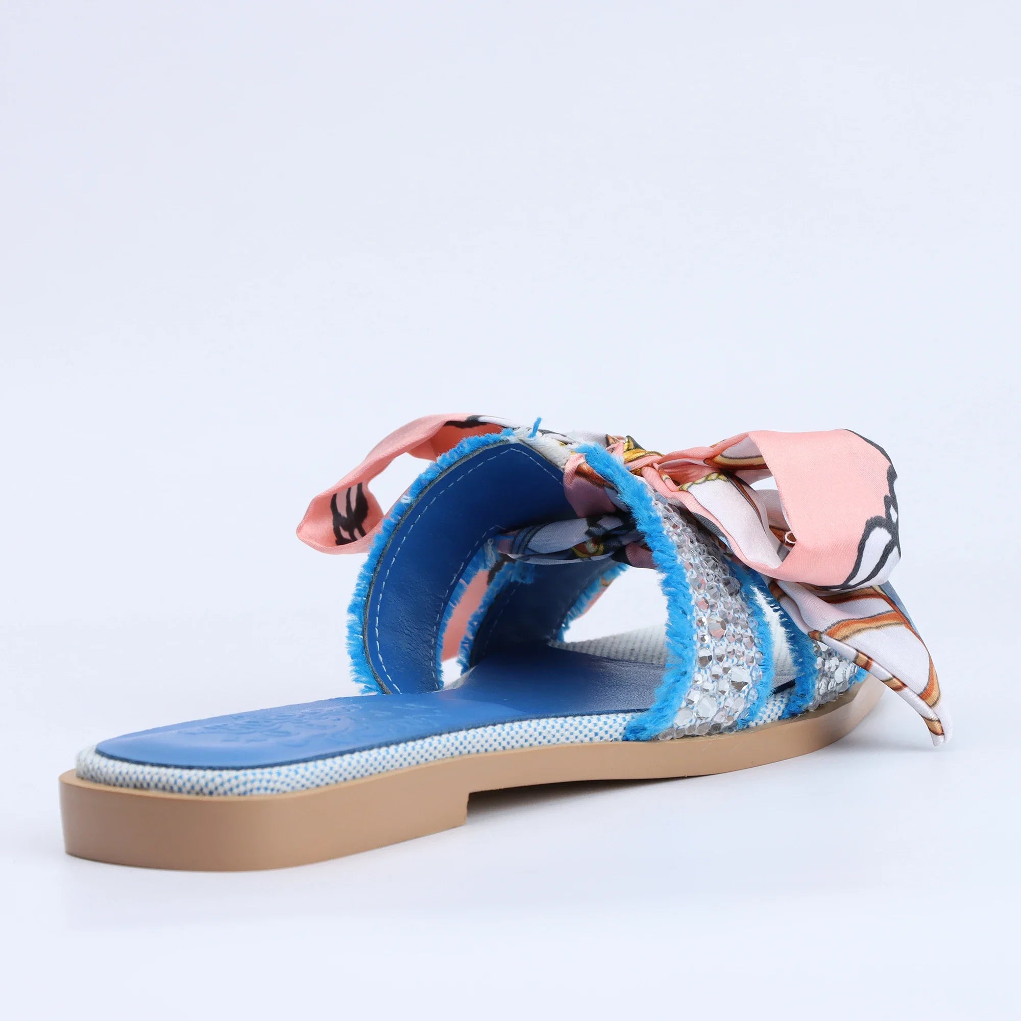 Women's Blue Flat Sandals Luxury Band Slides Comfortable Slip On Leather Slide Sandals Sandals for Women Summer Sandals