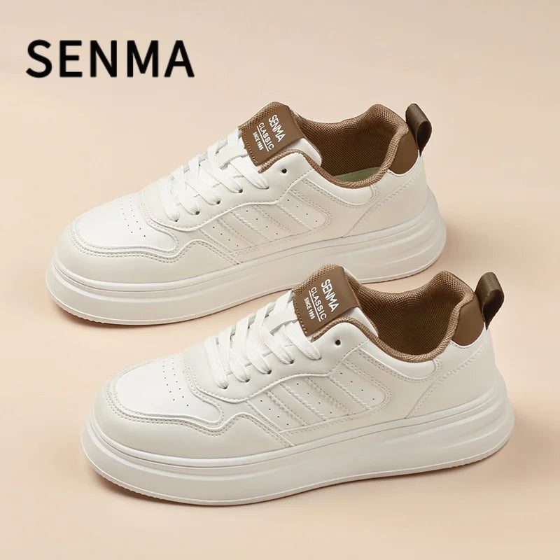 Chaussures homme SENMA en cuir à semelles épaisses, petites chaussures blanches, chaussures tendance pour hommes et femmes, chaussures de planche, chaussures décontractées, vêtements de sport pour hommes