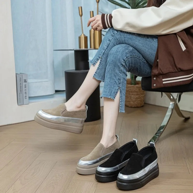 Fujin 8cm Genuine Leather Synthetic Cow Suede Platform Wedge Casual Summer Chunky Sneaker Pumps Comfy High Brand Autumn Shoes