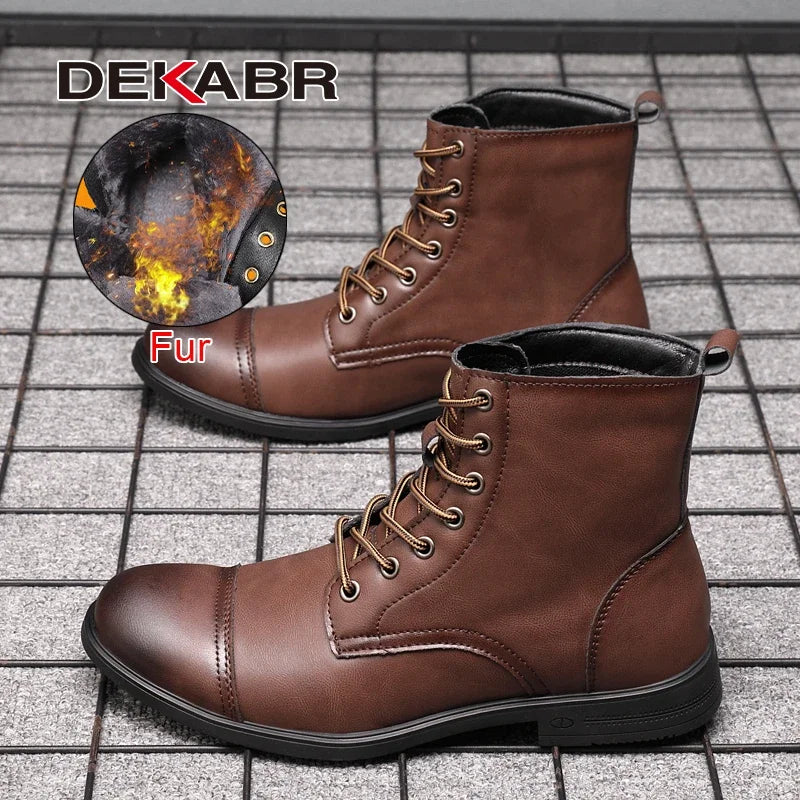 DEKABR Fashion Casual Winter Boots Lace Up Outdoor Waterproof Handmade Comfortable Business Spring Boots Fur and No Fur Size 48