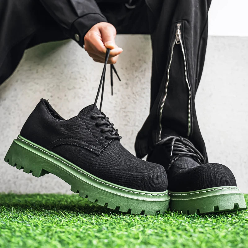 STRONGSHEN Men Platform Casual Shoes Denim Work Shoes Lace-up High Quality Derby Shoes Fashion Business Comfortable Shoes