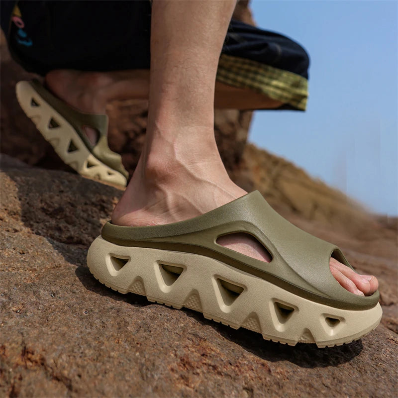 STRONGSHEN Trendy Men's Slippers Summer Outdoor Casual Thick Soft Platform Slippers Indoor Shower Bathroom Slippers Casual Shoes