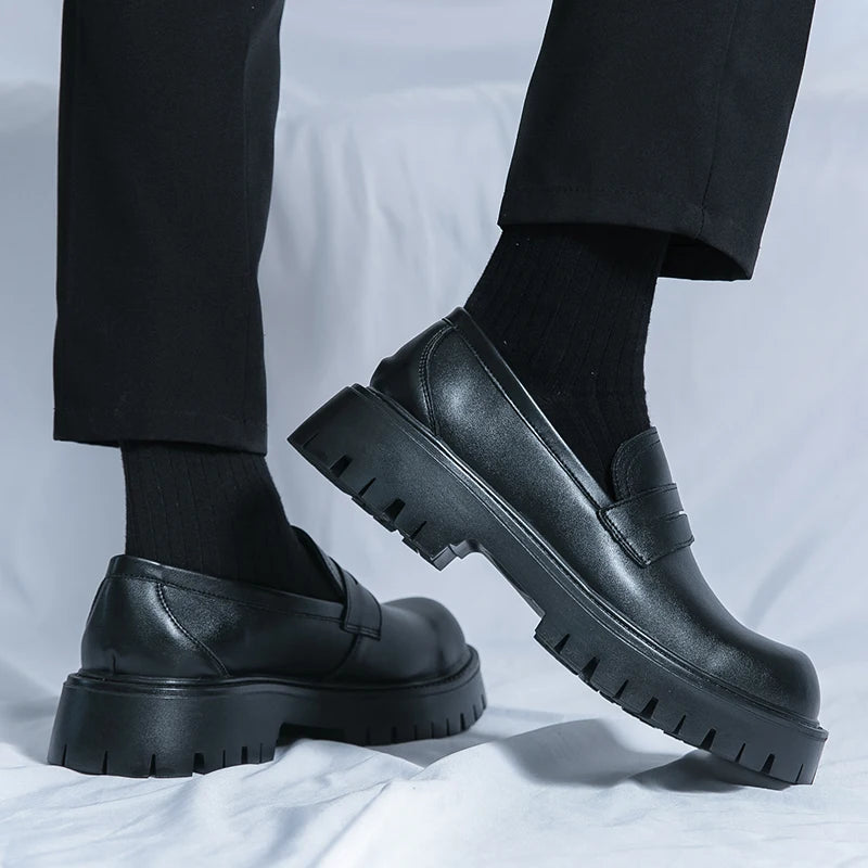 STRONGSHEN Men Leather Shoes Platform Casual Slip on Dress Casual Fashion Business Formal Wedding Shoes Outdoor Tenis Masculino