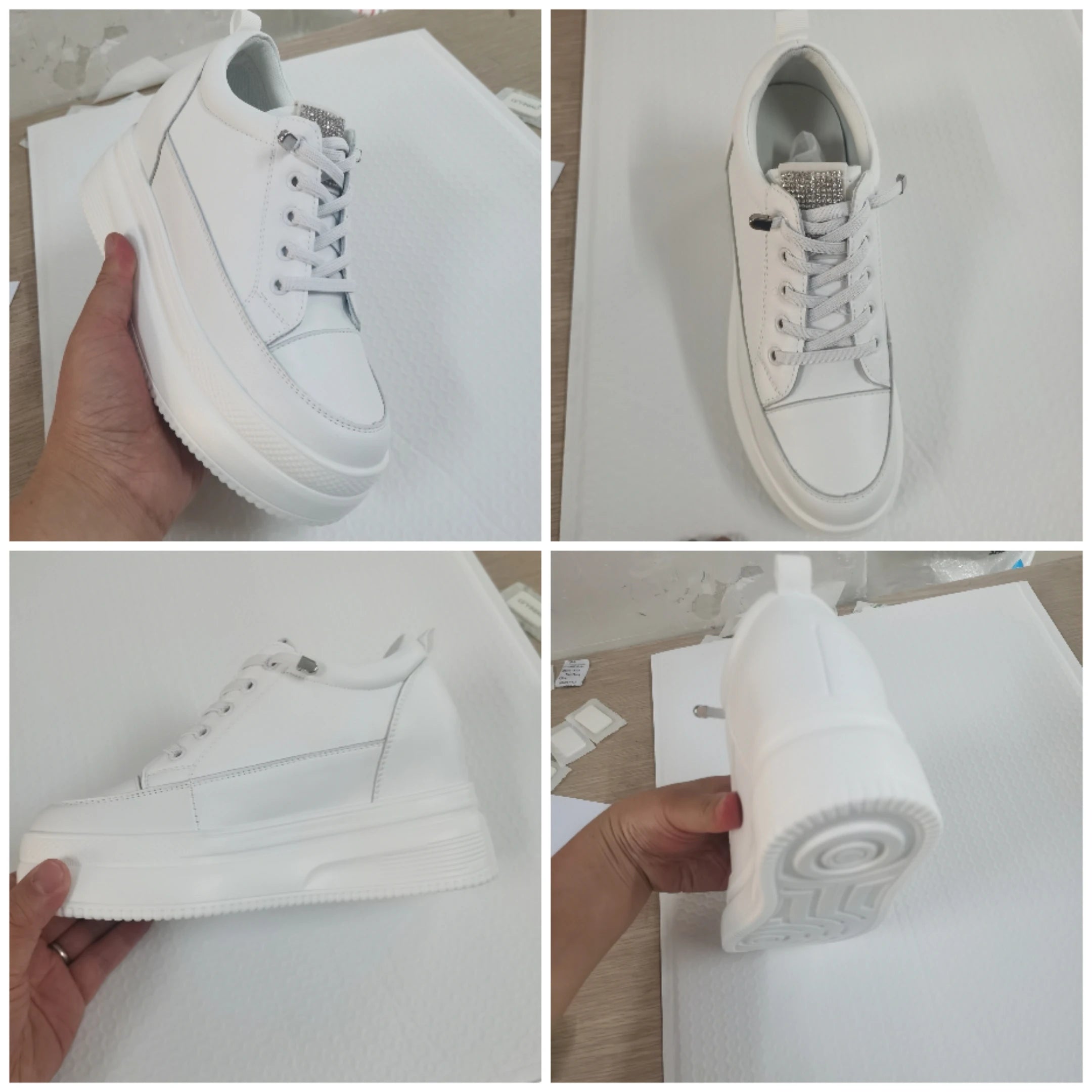 Fujin Women Shoes Chunky Sneakers Air Mesh Hollow Out Genuine Leather White Wedge Shoes Platform Heel Pumps Mujer Bombas