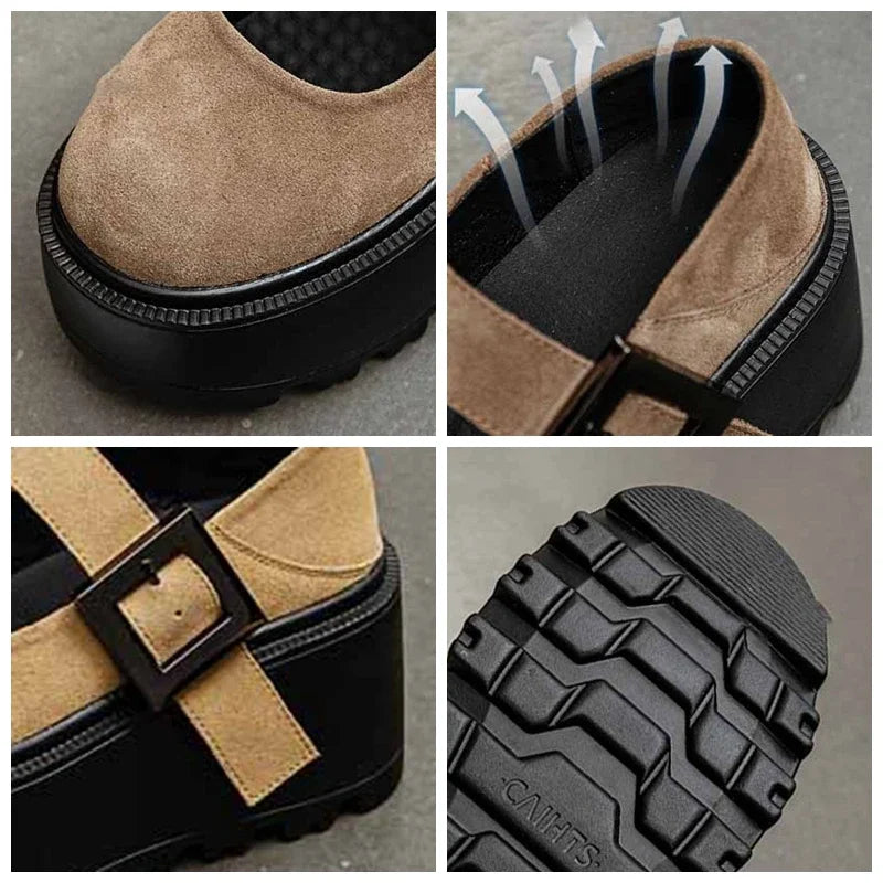 Fujin 8CM Cow Suede Natural Genuine Leather Sneakers Platform Shoes Spring Autumn Wedge Pumps Fashion Sneakers Mary Jane Women