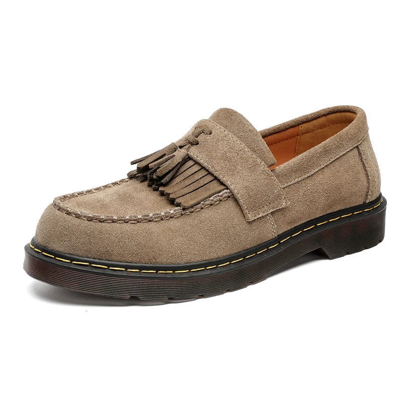 STRONGSHEN Men Tassels Genuine Leather Shoes Suede Thick Sole Oxford Shoes Formal Loafers Business Dress Shoes Casual Footwear