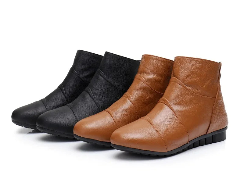 WOIZGIC Femmes Dames Femme Mère Chaussures En Cuir Véritable Plateforme Bottines Fermeture Éclair Automne Hiver Chaud Fourrure En Peluche Grande Taille