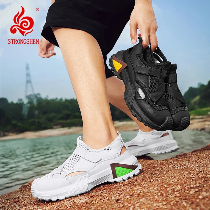 STRONGSHEN Summer Men Casual Shoes Slip on Men Hollow Out Walking Loafers Outdoor Boat Shoes Breathable Sneakers Zapatos Hombre