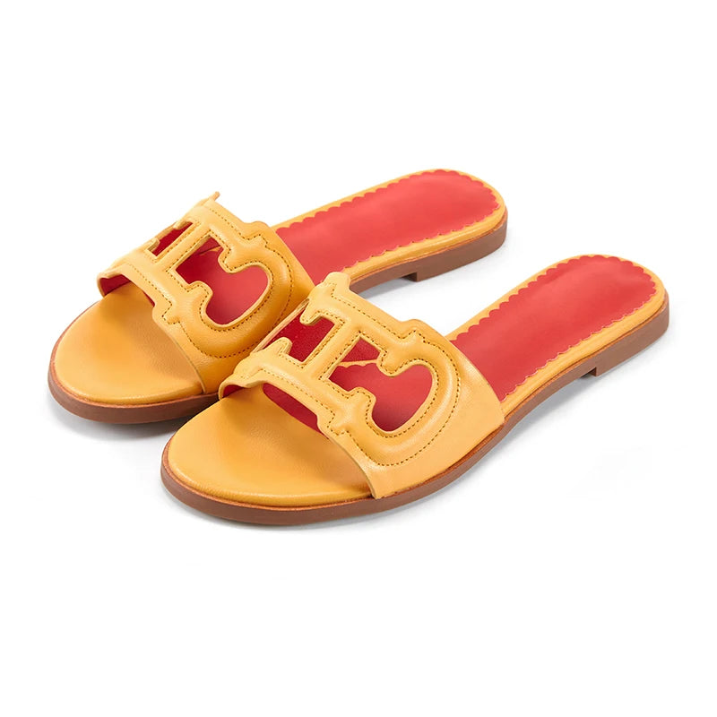 2025 Summer Slippers Women's Shoes Leather Casual Shoes Flat Luxury Brand Shoes Essence Model