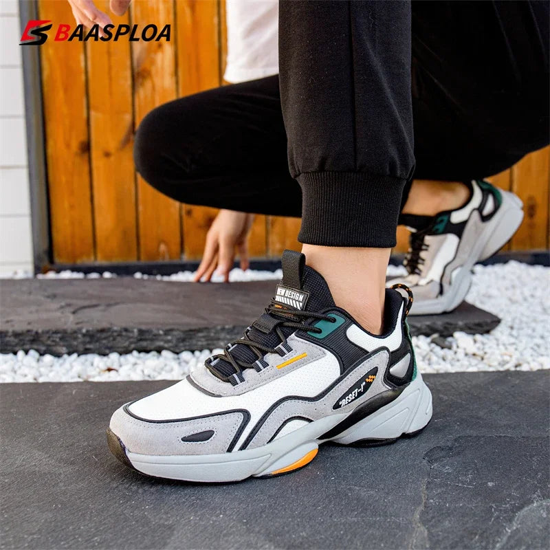 Baasploa Men Running Shoes New Lightweight Designer Leather Casual Sneakers Male Outdoor Non Slip Lace Up Tennis Sports Shoes