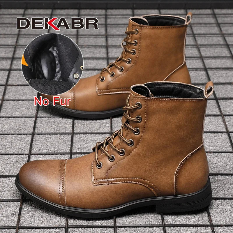 DEKABR Fashion Casual Winter Boots Lace Up Outdoor Waterproof Handmade Comfortable Business Spring Boots Fur and No Fur Size 48