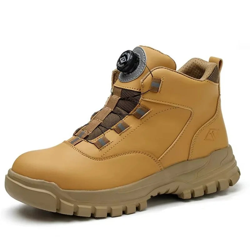 Bottes de travail à boutons rotatifs pour hommes, chaussures de sécurité à embout d'acier, chaussures de protection anti-crevaison, chaussures imperméables et indestructibles, neuves