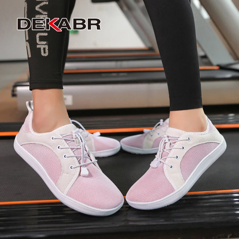 DEKABR Couple Casual Shoes Minimalist Lace-Up Lightweight Simplicity Mesh Breathable Non-Slip Men Wide Barefoot Flat Sneakers