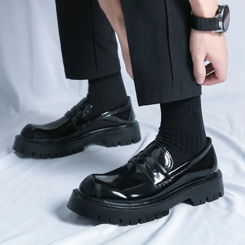 STRONGSHEN Men Leather Shoes Platform Casual Slip on Dress Casual Fashion Business Formal Wedding Shoes Outdoor Tenis Masculino