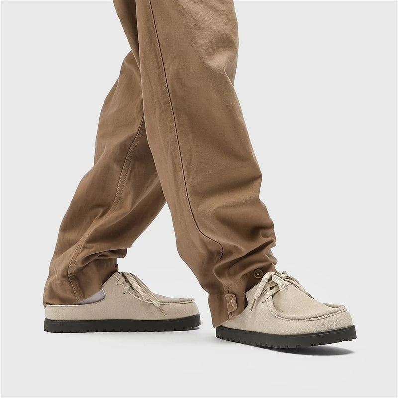 STRONGSHEN Summer Half Slippers For Man Original Suede Loafers Men Designer Shoes Lace-up Flat Casual Shoes zapatos de hombre