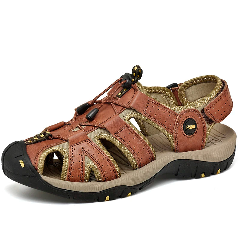 Sandales d'été pour hommes, chaussures de plage antidérapantes, faites à la main, en cuir véritable, tendance
