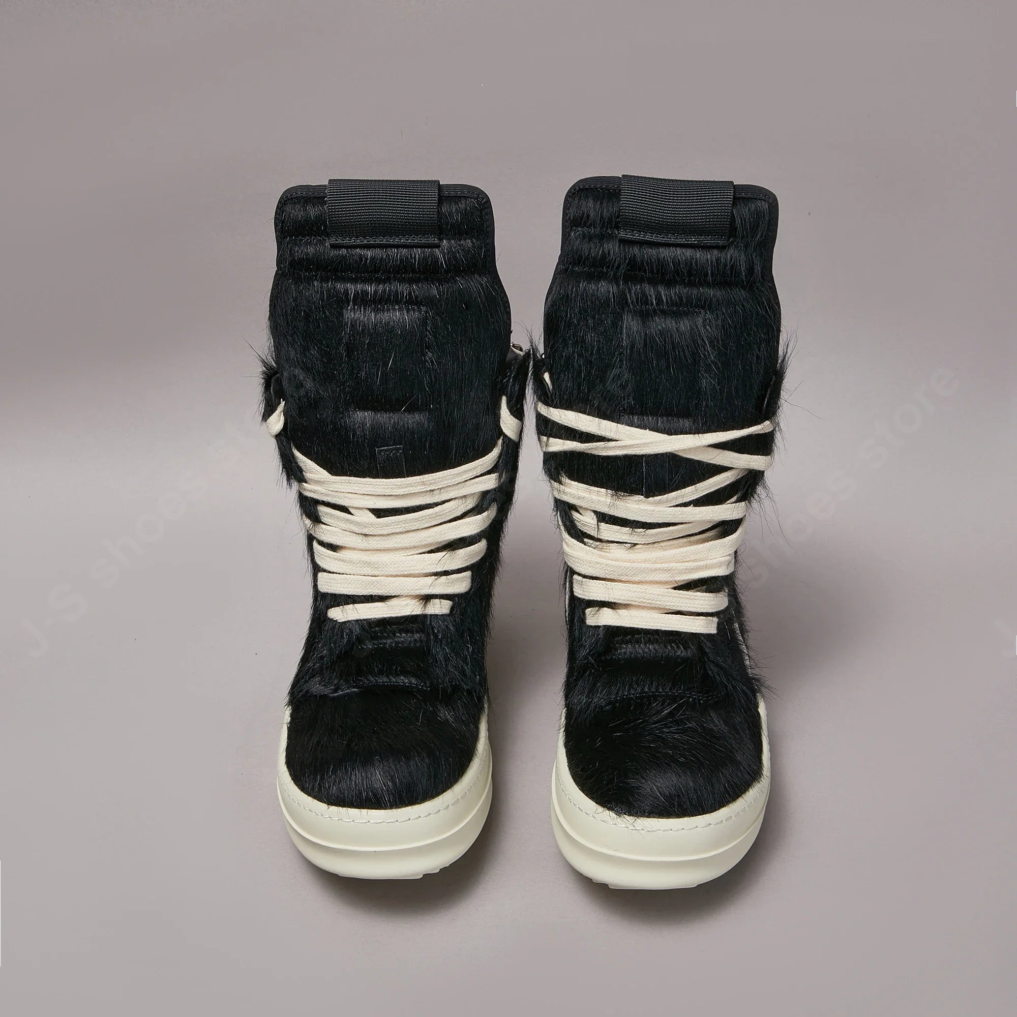 Ro Casual Shoes Men High Top Shoe Black Horse Hair Women Sneaker Black Horsehair Ankle Boot White Leather Boots Flat Sneakers