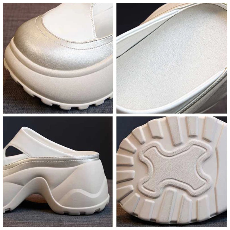 Fujin 8.5cm Microfiber Leather Slippers Slip on Round Toe Platform Flats Fabric Women Sandals Platform Wedge Flats Shoes Fashion