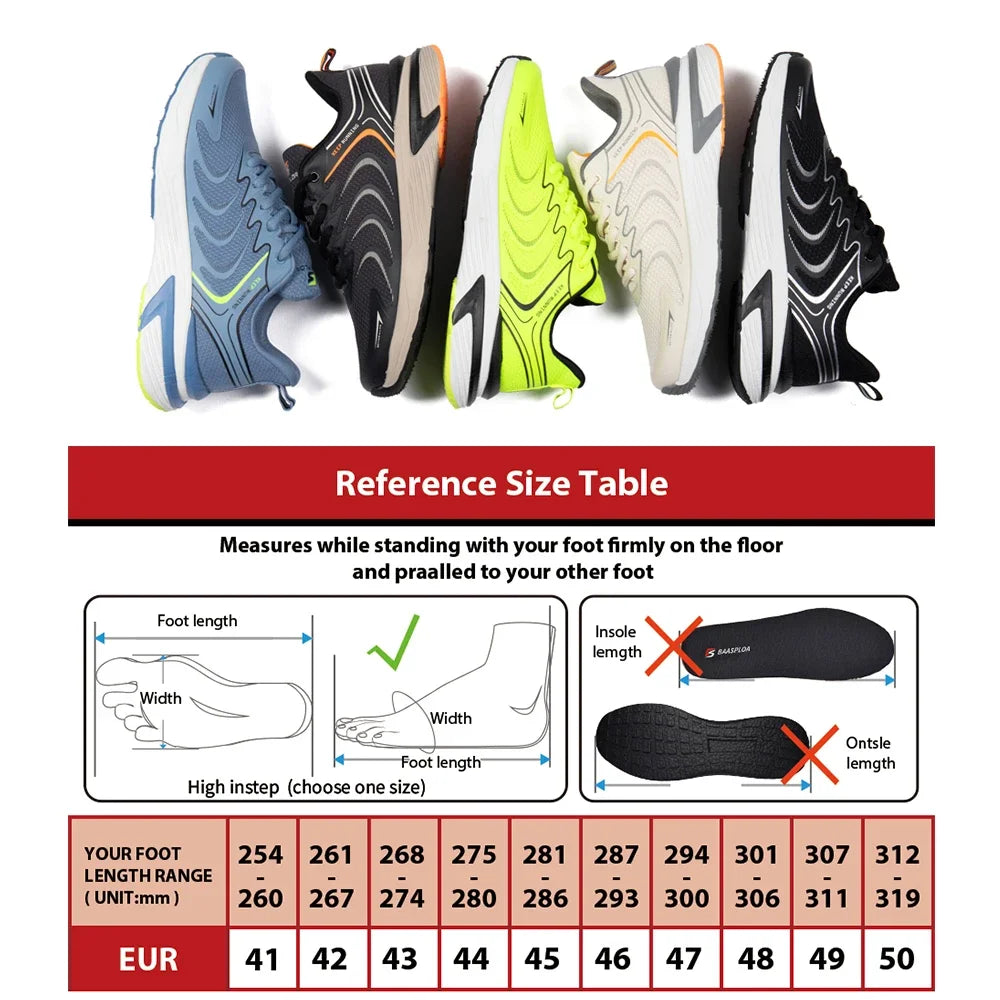 Baasploa Men's Running Shoes New Spring Lightweight Breathable Non Slip Sneakers Male Outdoor Mesh Lace-Up Casual Sports Shoes