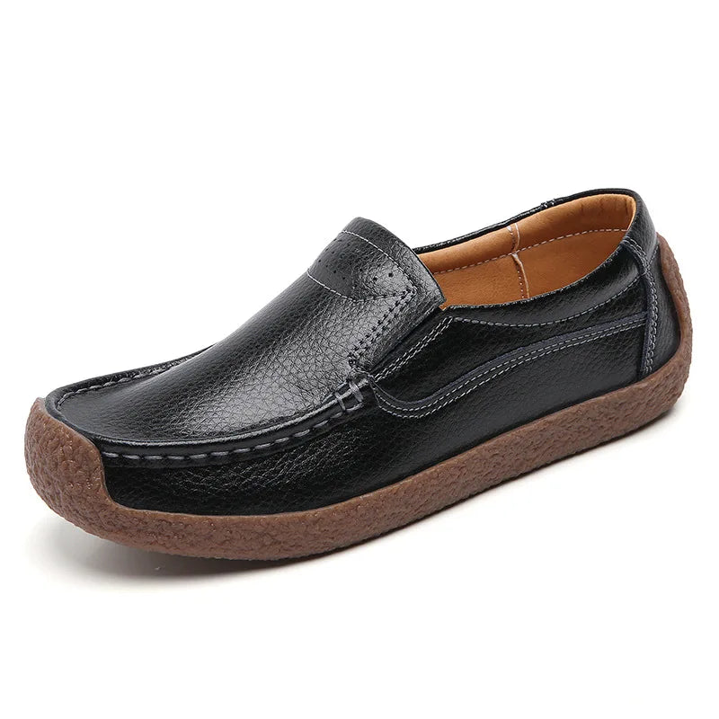 WOIZGIC Women Female Ladies Mother Genuine Leather Shoes Flats Loafers Slip On Moccasins Vulcanized Shoes Plus Size 42 41