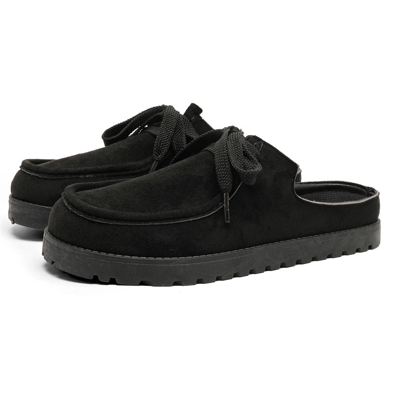 STRONGSHEN Summer Half Slippers For Man Original Suede Loafers Men Designer Shoes Lace-up Flat Casual Shoes zapatos de hombre