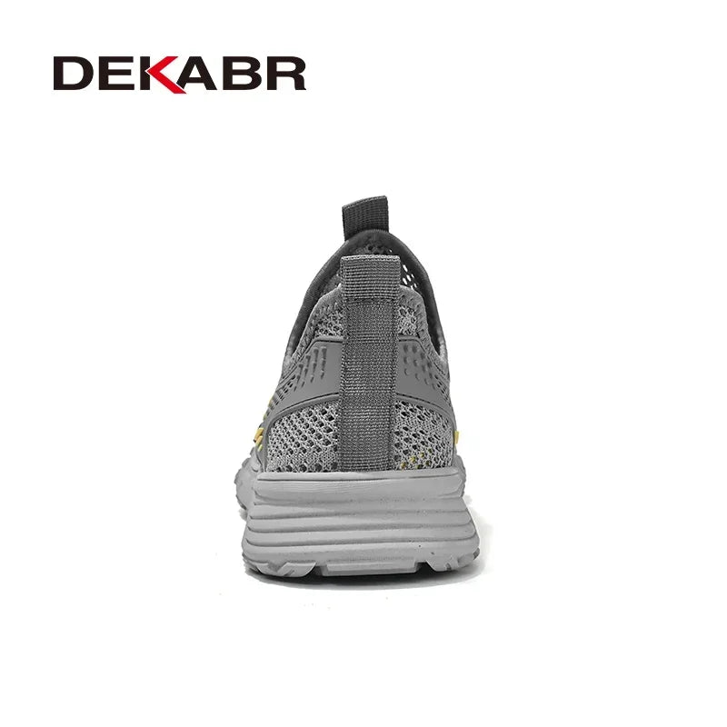 DEKABR Summer Men's Breathable Mesh Lightweight Comfortable Drawstring Casual Shoes Outdoor Non-Slip Thick Sole Sneakers Black