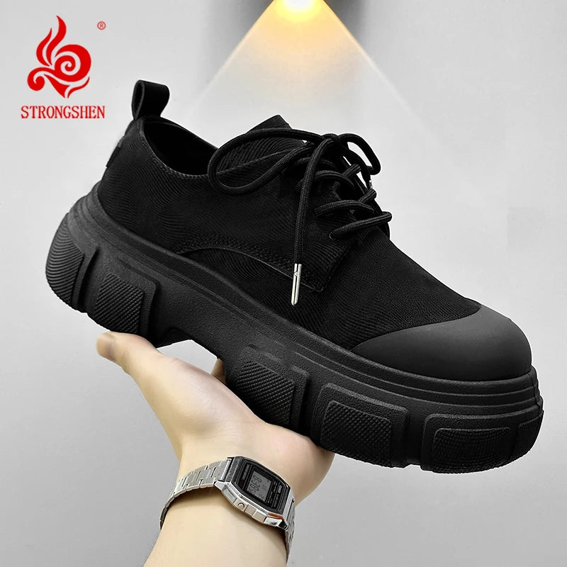 STRONGSHEN Mens Casual Shoes Thick Bottom Leather Shoes Men Sneakers Design High Quality Man Oxfords Shoes Formal Dress Footwear