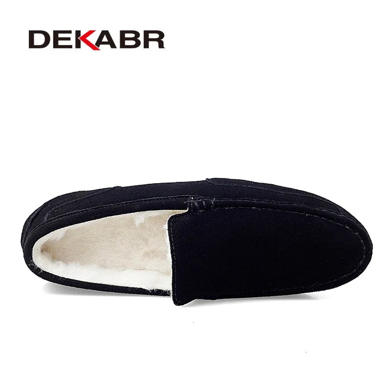 DEKABR Men Loafers Shoes Warm Soft Genuine Leather Business Men Moccasins Shoes Breathable Slip on Driving Shoes Size 38-47
