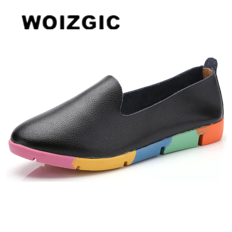WOIZGIC Mocassins plats en cuir de vache véritable pour femme, chaussures d'infirmière, pointures 35-44, AZE-912