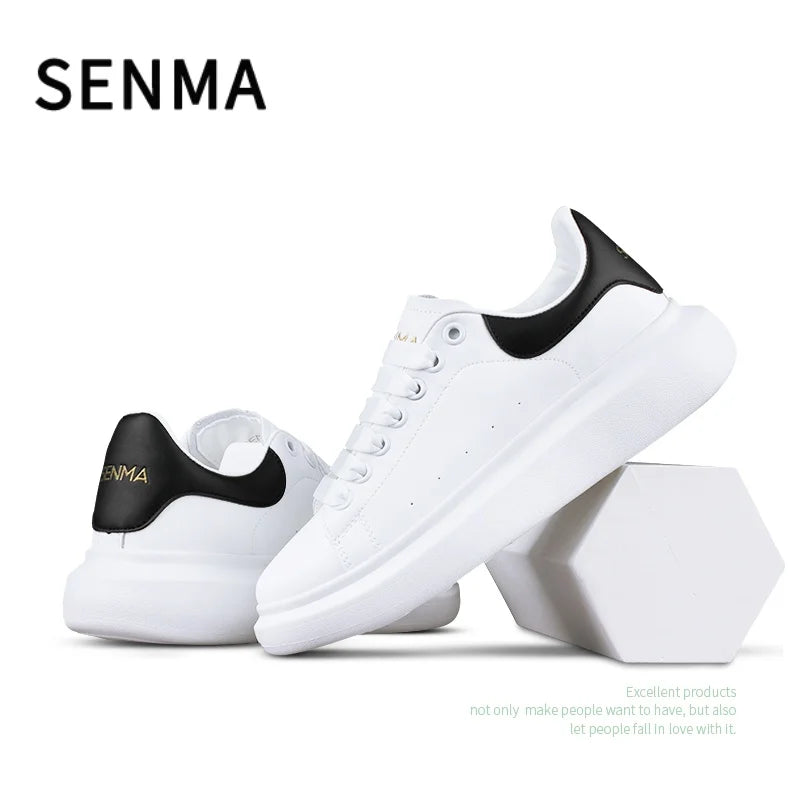SENMA Men's and Women's Low Top Sneakers Lightweight Leather Casual Shoes Thick Bottom Student Flats Tennis shoes Running Shoes