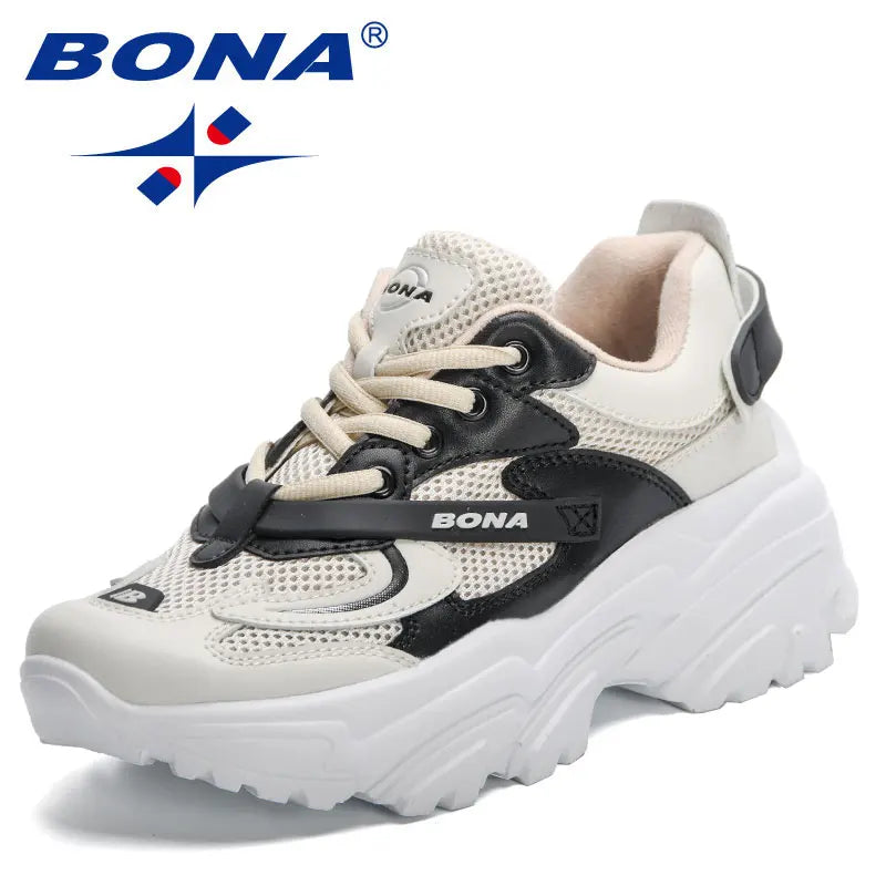 BONA 2023 New Designers  Breathable Walking Shoes Women Lace Up Platform Sneakers Ladies Leisure Feminino Casual Shoes