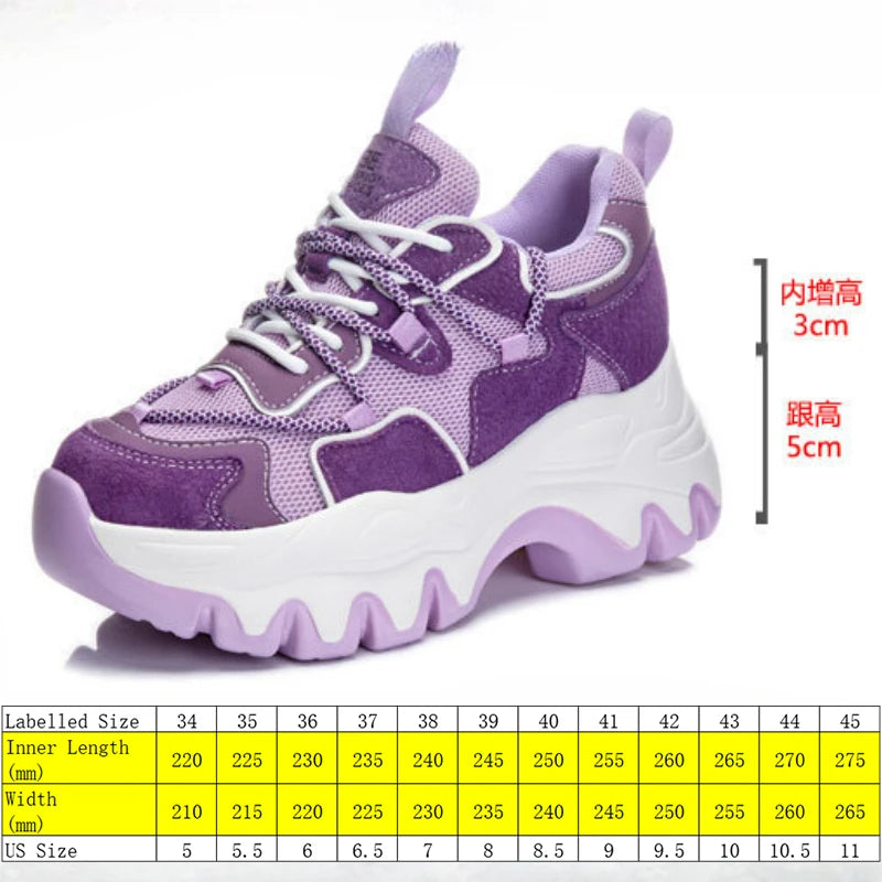 Koznoy 8CM Air Mesh Suede Genuine Leather Thick Bottom Flats Chunky Sneakers Women Causal Platform Wedge Summer Fashion Shoes