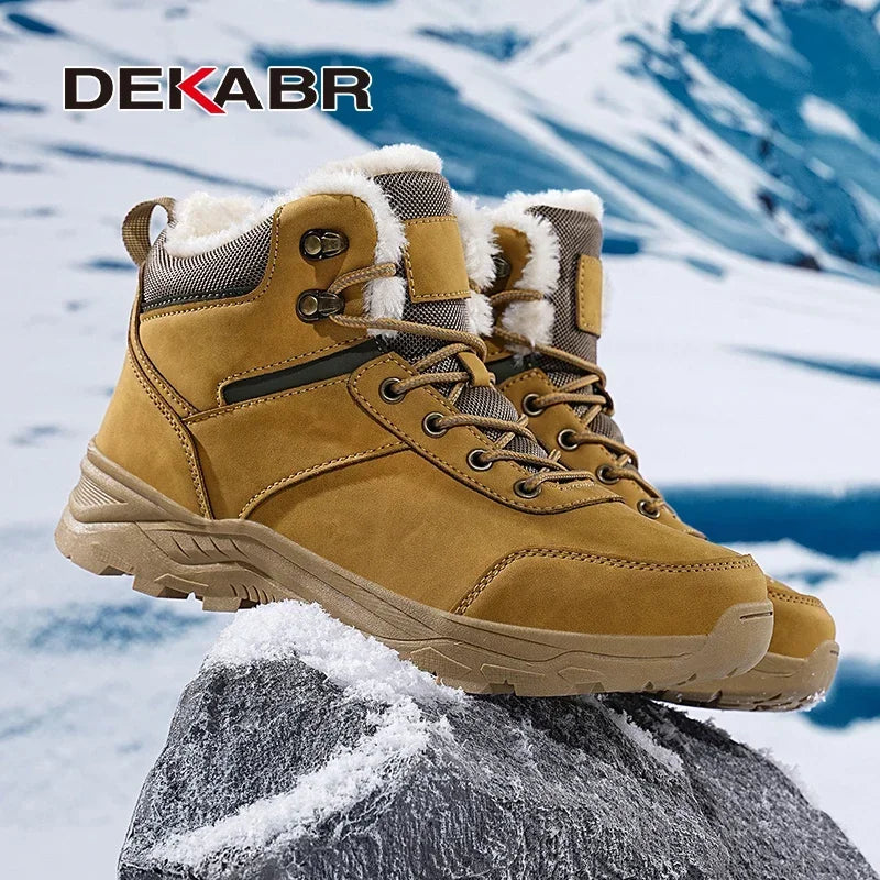 DEKABR Men's Ankle Boots Super Warm Snow Boots Winter Plush Non-Slip Comfortable Handmade Men's Winter Shoes Size 39-48
