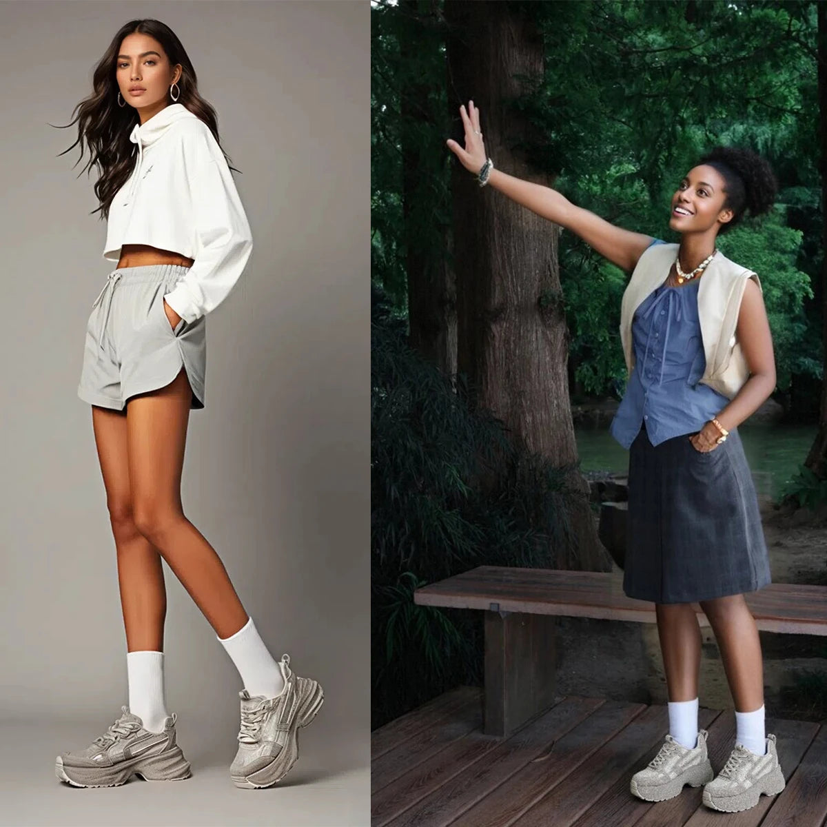 Fujin 8cm Air Mesh Synthetic Platform Wedge Casual Autumn Chunky Sneaker Bling Bling Leather Comfy High Brand Spring Shoes