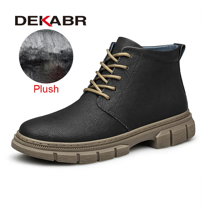DEKABR Fashion Warm Men Snow Boots Autumn Winter Lace Up Comfortable Waterproof Plush Simple Style Ankle Shoes Men Big Size 47