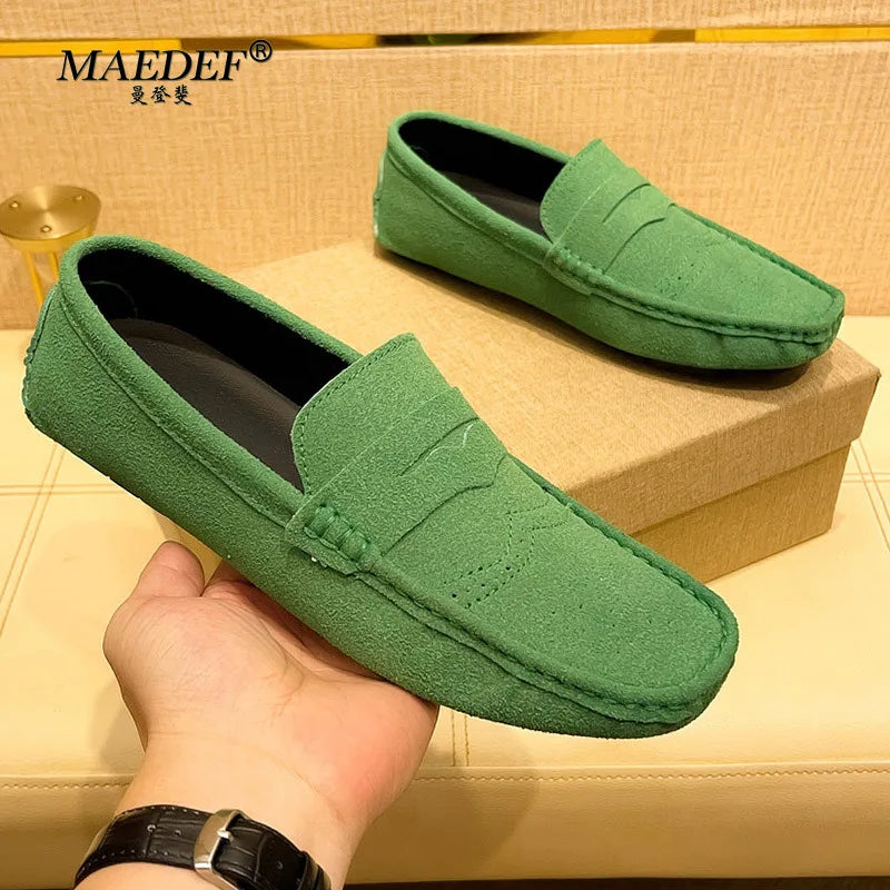 MAEDEF Loafers Men Suede Casual Party Dress Shoes Slip on Moccasins Men Flats Shoes Comfortable Size 48 Fashion Mens Shoes